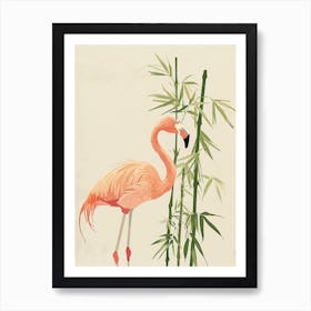 Andean Flamingo And Bamboo Minimalist Illustration 4 Art Print