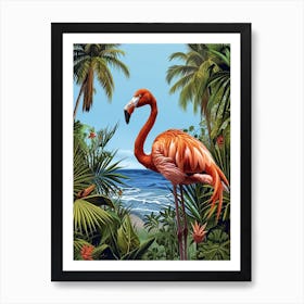 Greater Flamingo Greece Tropical Illustration 5 Art Print