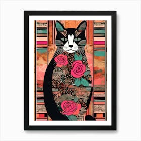 Cat With Roses Art Print