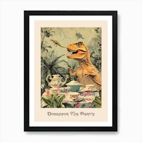 Vintage Dinosaur Tea Party Poster 3 Art Print