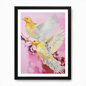 Pink Ethereal Bird Painting Yellowhammer 1 Art Print