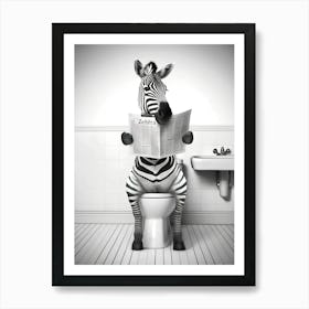 Zebra On The Toilet Bathroom, Zebra Lover Gift Funny Bathroom Art Print