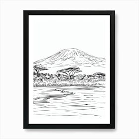 Mount Kilimanjaro Tanzania Line Drawing 2 Art Print