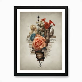 Light Bulb With Flowers Art Print