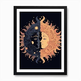 The Sun Moon Faces Celestial Art 1 Art Print