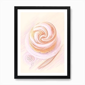 Cinnamon Roll Dessert Gouache Flower Art Print