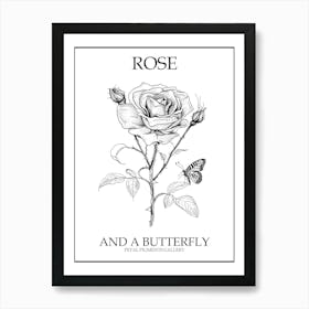 Butterfly Rose Line Drawing 4 Poster Art Print