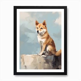 Shiba Inu Dog, Painting In Light Teal And Brown 0 Art Print