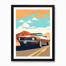 A Chevrolet Camaro Car In Route 66 Flat Illustration 2 Art Print
