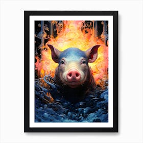 Pig In Flames Art Print