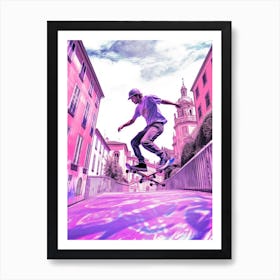 Skateboarding In Lyon, France Futuristic 2 Art Print