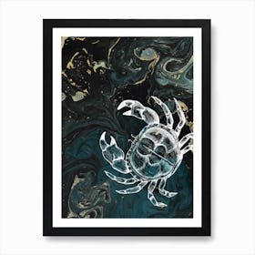 Under Water Wonders Crab Black & Teal Art Print