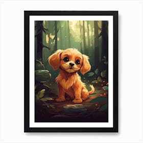 A Cute Puppy In The Forest Illustration 6watercolour Art Print