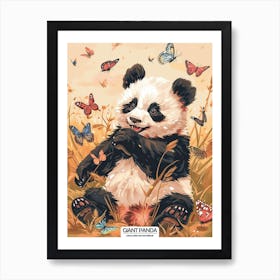 Giant Panda Cub Playing With Butterflies Poster 2 Art Print