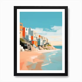 Abstract Illustration Of Hayle Towans Beach Cornwall Orange Hues 1 Art Print
