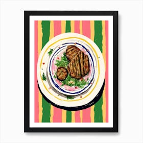 A Plate Of Eggplant 2  Top View Food Illustration 2 Art Print