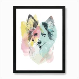 Watercolour Pastel Dog Line Painting Art Print