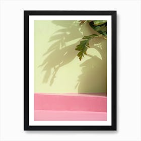 Pink Floor Green Wall Tropical Leafs Shadows Art Print Art Print
