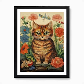 Botanical Ginger Cat, Louis Wain Art Print