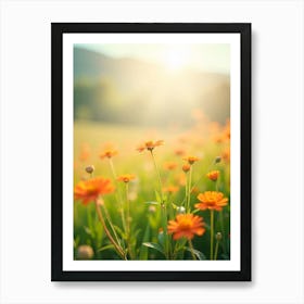 Orange Flowers In A Field Art Print