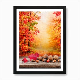 Autumnal Tableau In Vibrant Watercolor Leaves In Shades Of Crimson Orange And Gold Aflutter Amids 2 1 Art Print