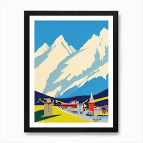 Kronplatz, Italy Midcentury Vintage Skiing Poster Art Print