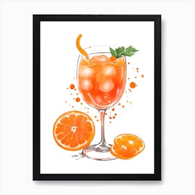 Aperol With Ice And Orange Watercolor Vertical Composition 14 Art Print