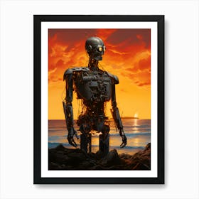 Robot On The Beach Art Print