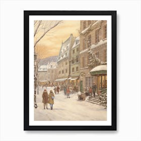 Vintage Winter Illustration Quebec City Canada 2 Art Print