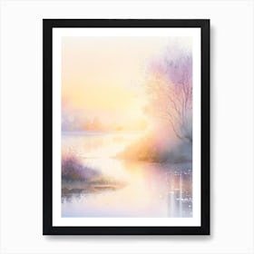 Sunrise Over River Waterscape Gouache 2 Art Print