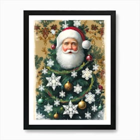 Santa Claus Christmas Tree Art Print