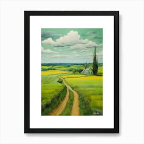 Green plains, distant hills, country houses,renewal and hope,life,spring acrylic colors.7 Art Print