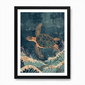 Cyanotype Inspired Sea Turtle 1 Art Print