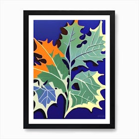 Holly Leaf Colourful Abstract Linocut Art Print