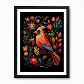 Folk Bird Illustration Cardinal 1 Art Print