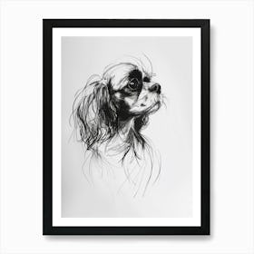 English Toy Spaniel Dog Charcoal Line 2 Art Print