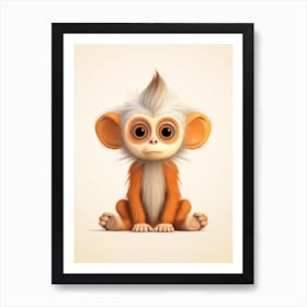Watercolour Jungle Animal Baby Spider Monkey 4 Art Print