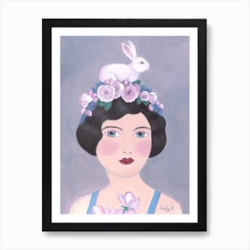 Woman With Rabbit On Top Art Print