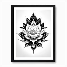 Lotus Flower, Symbol, Third Eye Simple Black & White Illustration 4 Art Print