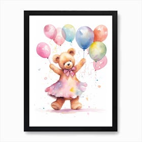 Rhythmic Gymnastics Teddy Bear Painting Watercolour 1 Art Print