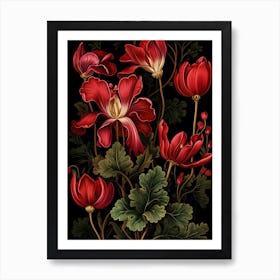 Cyclamen 1 William Morris Style Winter Florals Art Print