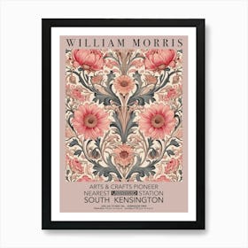 William Morris Valentines Gift Pink And Red Botanical Flowers Art Print