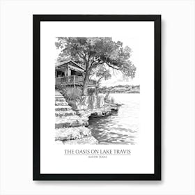 The Oasis On Lake Travis Austin Texas Black And White Drawing 1 Poster Art Print