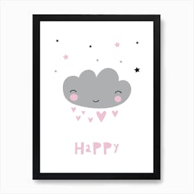 Scandi Happy Grey Cloud Art Print