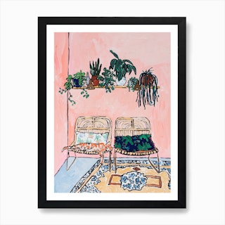Interior With Napping Ginger Cat On Pink Art Print