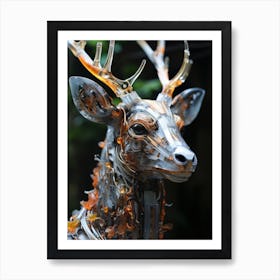 Technopunk deer in the forest. 3 Art Print