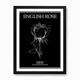 English Rose Dew Line Drawing 2 Poster Inverted Art Print