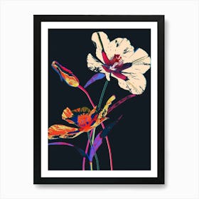 Neon Flowers On Black Poppy 3 Art Print
