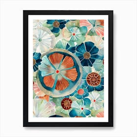 Scallops Vintage Graphic Watercolour Art Print