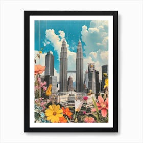 Kuala Lumpur   Floral Retro Collage Style 1 Art Print